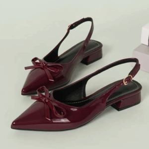 Women's Burgundy Pointed-Toe Low Block Heel Sandals