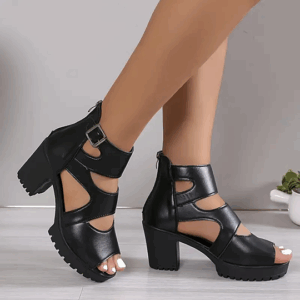 Women's Chunky Heel Sandals with Back Zipper Closure
