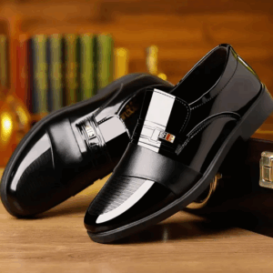 Men's Glossy Black Slip-On Loafers